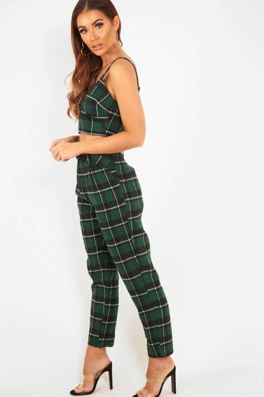 Clothing Rebellious Fashion | Green Check Bralet And Belted Trouser Co-Ord - Brilyn