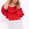 Clothing Rebellious Fashion | Red Bardot Extreme Frill Bodysuit - Diandra