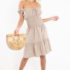 Clothing Rebellious Fashion | Mocha Ruched Tie Front Skater Dress - Zakara