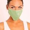 Accessories Rebellious Fashion | Green Pearl Detail Face Mask - Lula