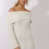 Clothing Rebellious Fashion | Cream Sparkle Knit Bardot Jumper Dress - Kasey