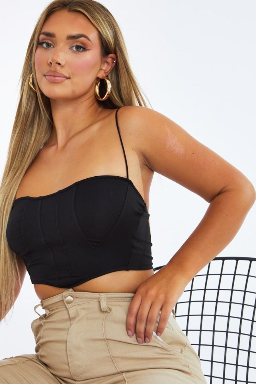 Clothing Rebellious Fashion | Black Corset Detail Cropped Top - Cosima