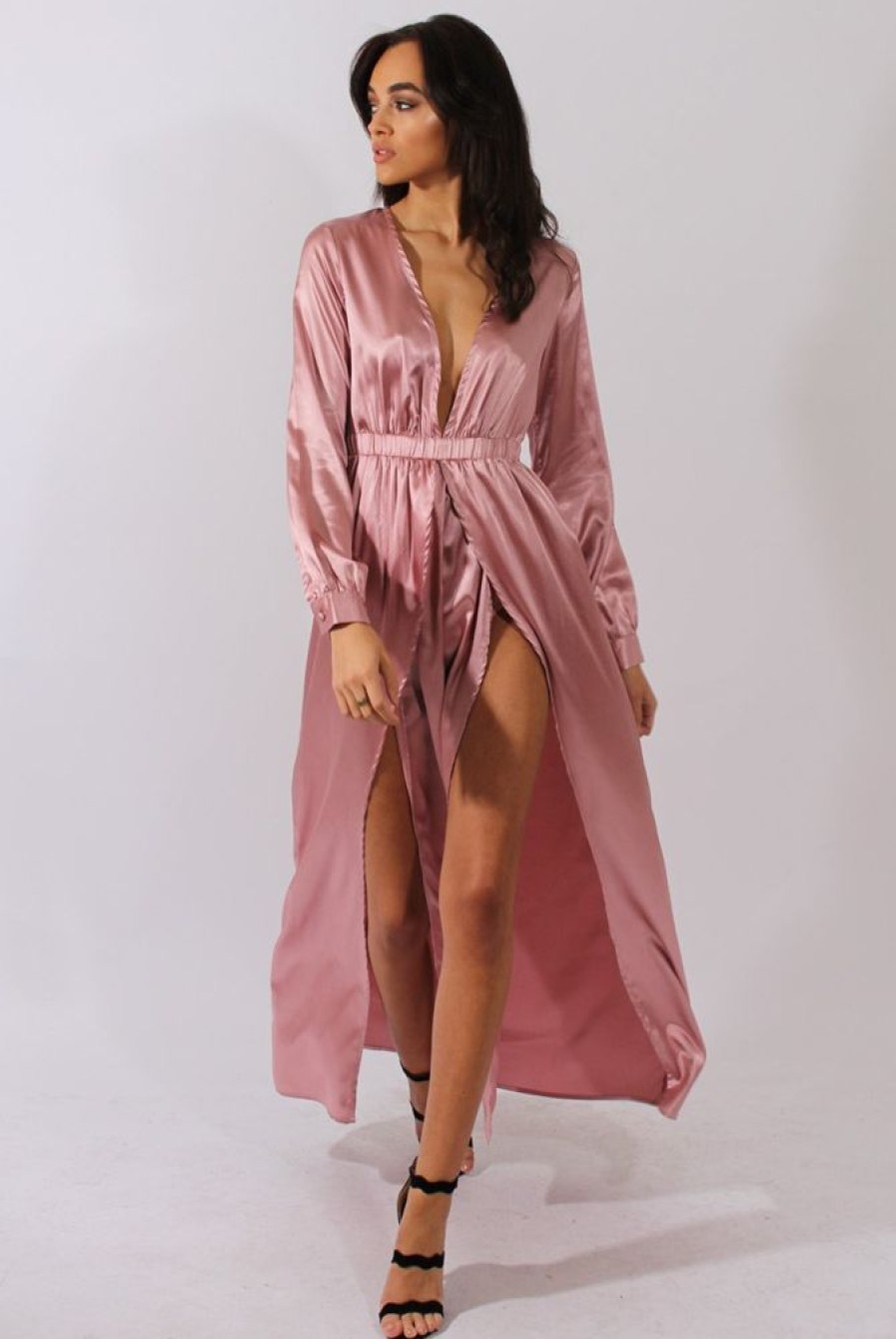 Clothing Rebellious Fashion | Pink Silk Overlay Bodysuit Maxi Dress - Rochelle