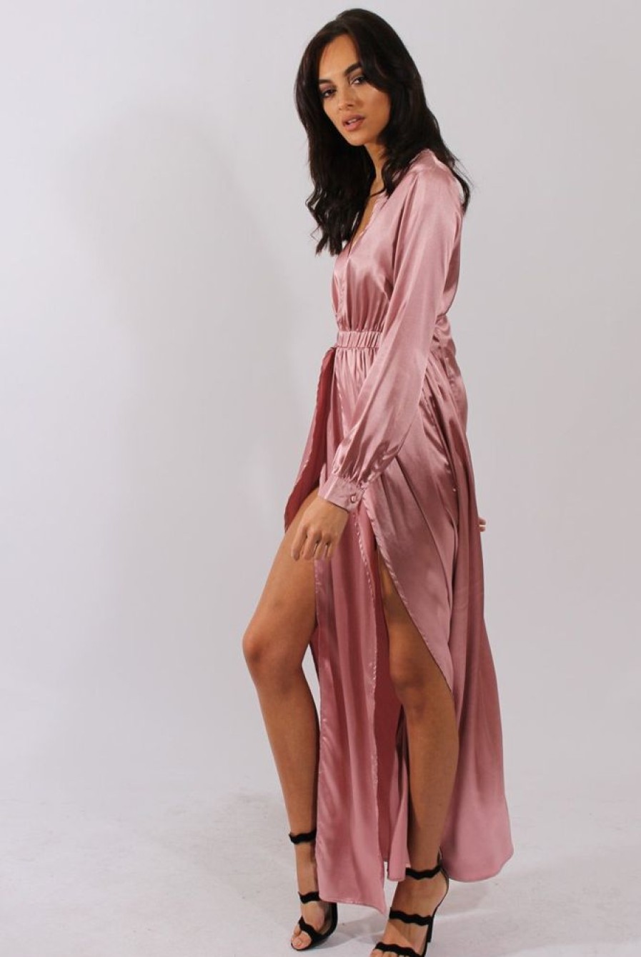 Clothing Rebellious Fashion | Pink Silk Overlay Bodysuit Maxi Dress - Rochelle