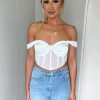 Clothing Rebellious Fashion | White Mesh Bandeau Corset Detail Crop Top - Yasu