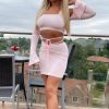 Clothing Rebellious Fashion | Pink Bardot Crop Top & Ruched Mini Skirt Set - Olga