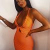 Clothing Rebellious Fashion | Orange Neon Halterneck Bodycon Dress -Ezme