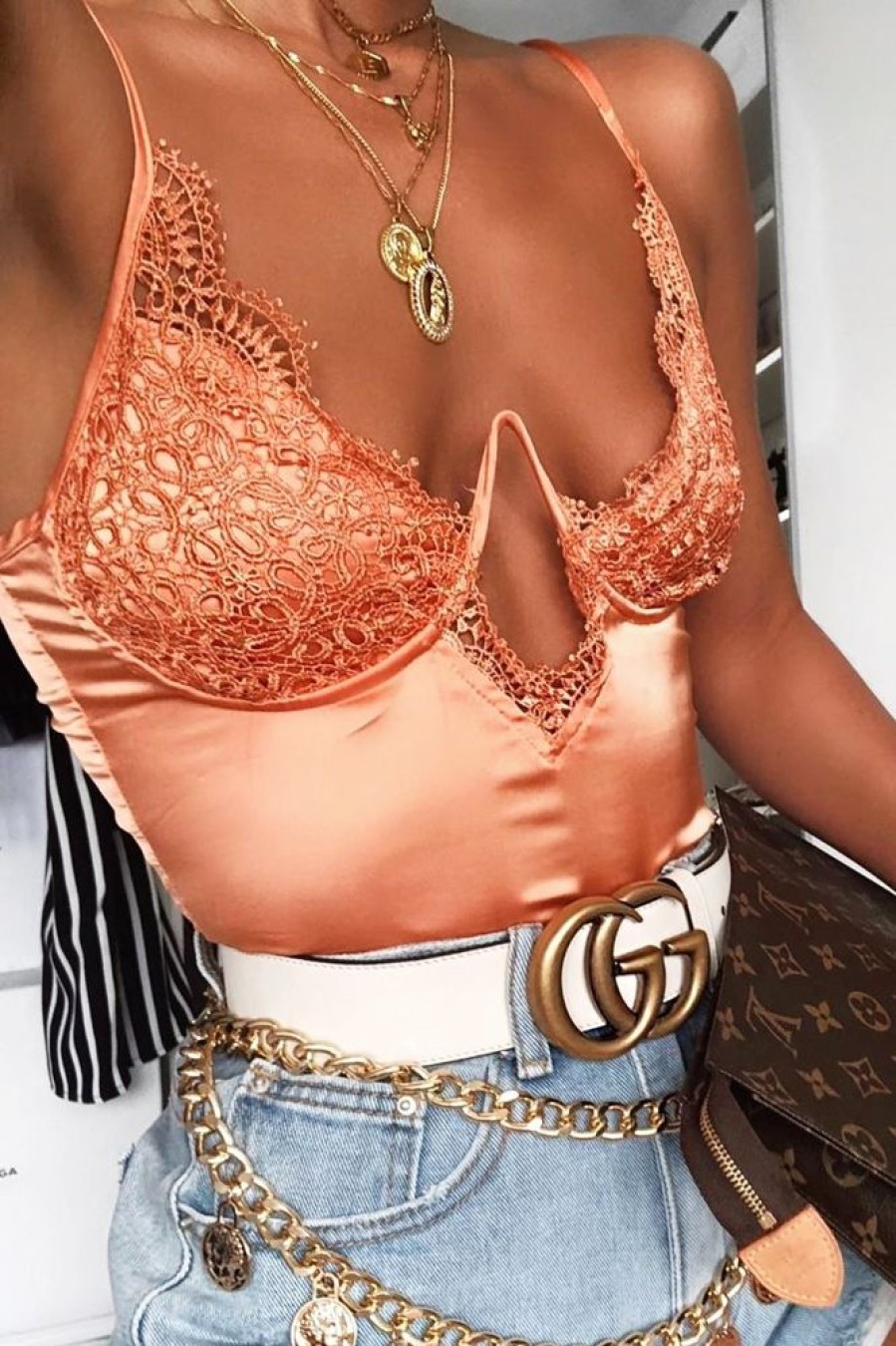 Clothing Rebellious Fashion | Orange Lace Underwired Cup Detail Bodysuit - Mariah