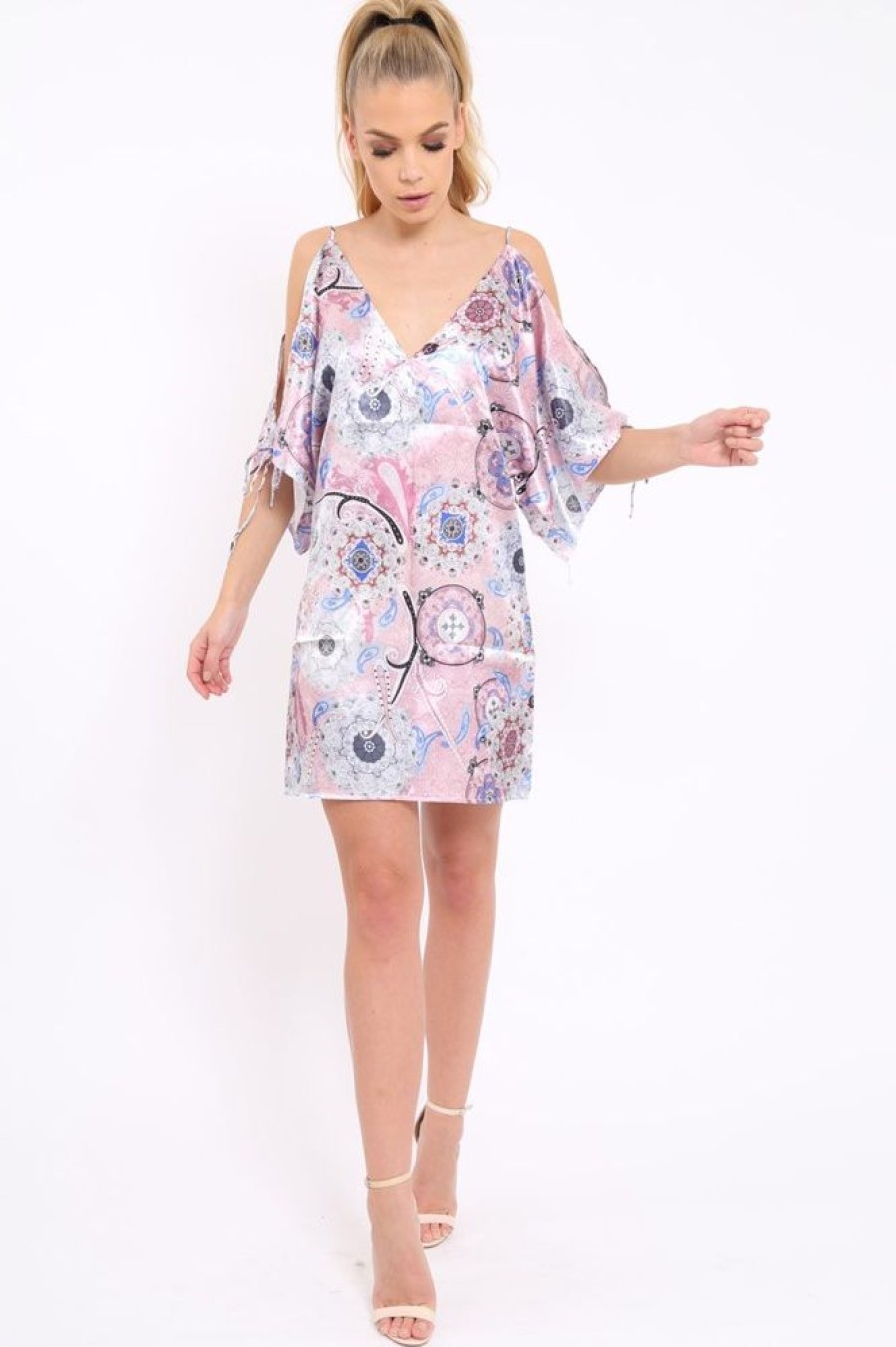 Clothing Rebellious Fashion | Pink Paisley Print Split Sleeve Dress - Giani