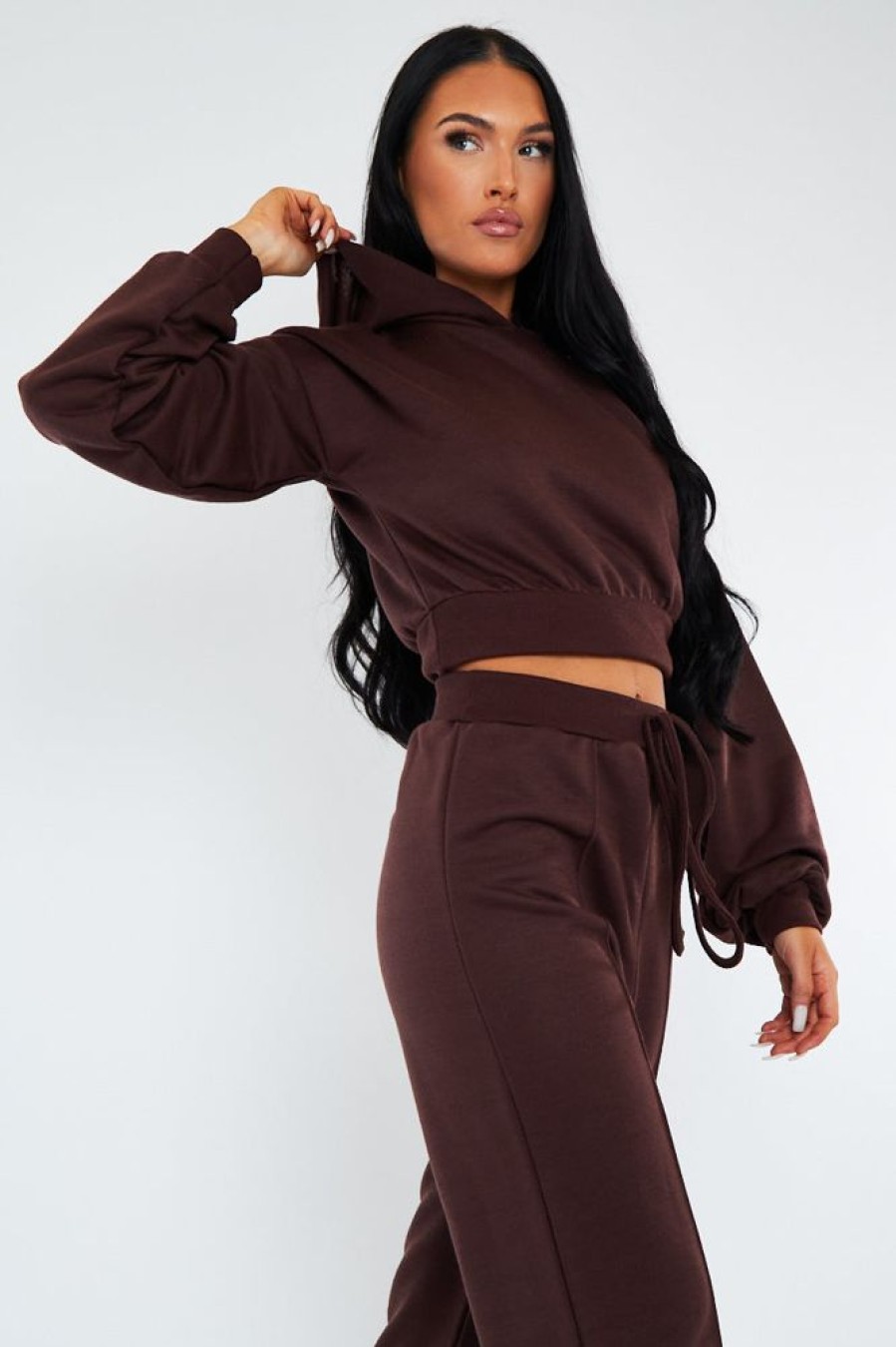 Clothing Rebellious Fashion | Chocolate Balloon Sleeve Cropped Hoodie - Heidi