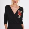 Clothing Rebellious Fashion | Black Wrap Around Embroidered Bodysuit - Roisin