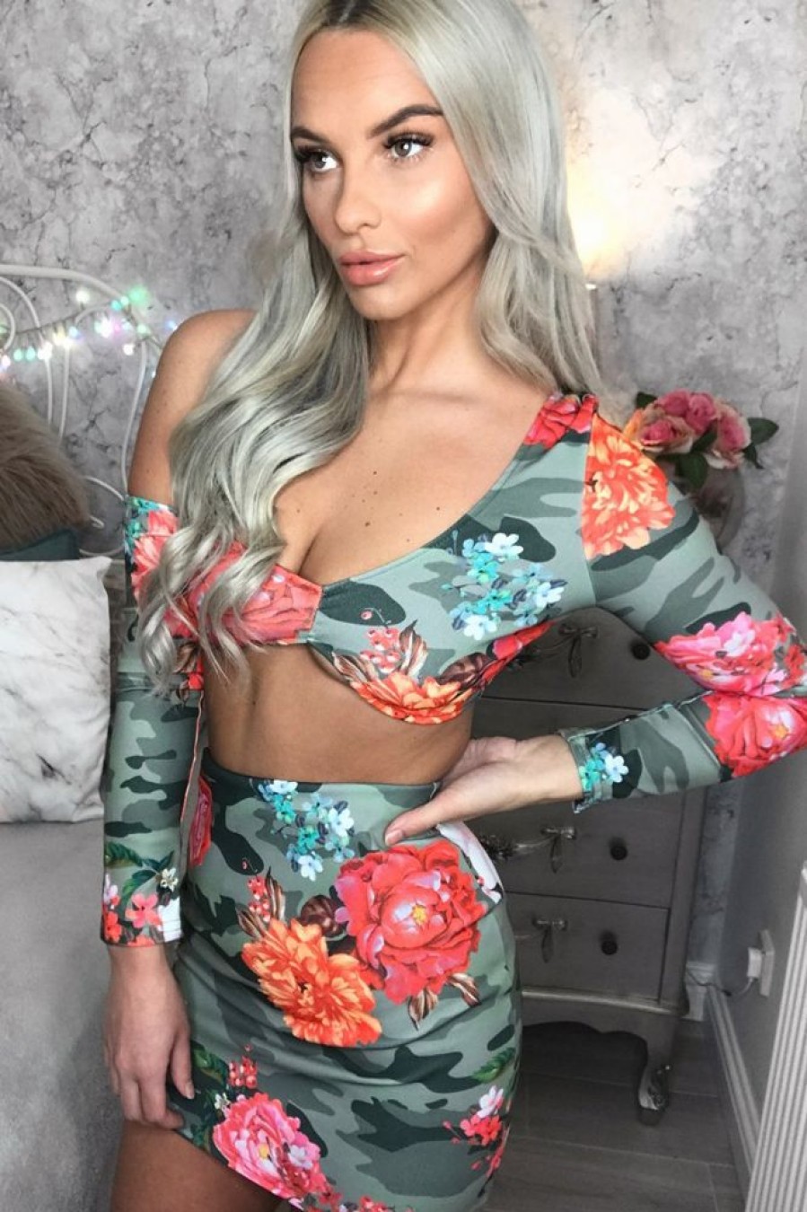 Clothing Rebellious Fashion | Camo Floral Mini Skirt And Crop Top Co-Ord - Rhona