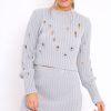 Clothing Rebellious Fashion | Grey Distressed Cable Knit Co-Ord - Dayla