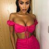 Clothing Rebellious Fashion | Fuchsia Ruched Bow Tie Crop Top Skirt Co-Ord - Chasity