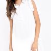 Clothing Rebellious Fashion | White Frill Sleeve Dip Hem Shirt Dress - Camilie