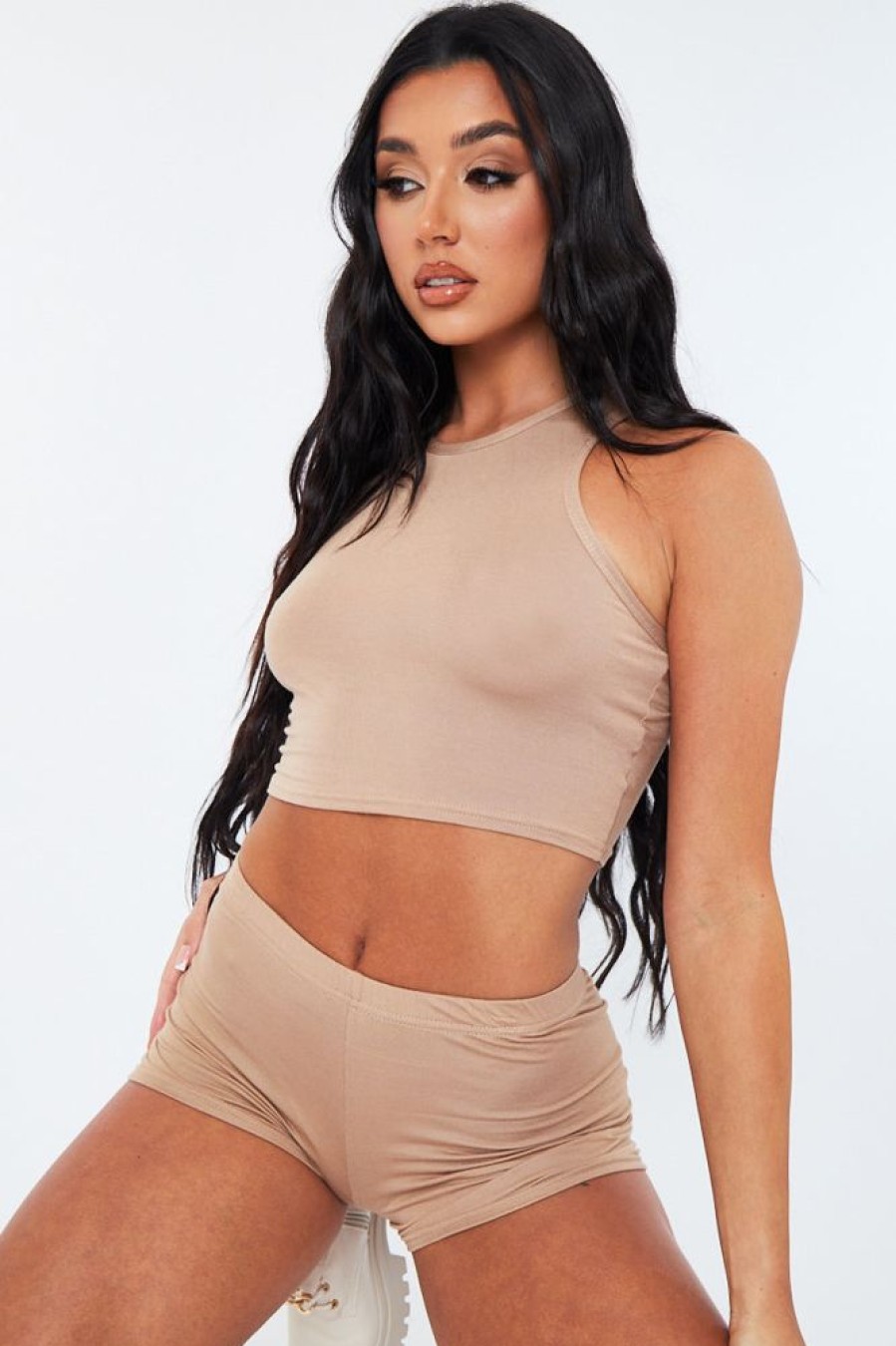 Clothing Rebellious Fashion | Stone Jersey Racerback Crop Top - Bailey