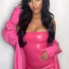 Clothing Rebellious Fashion | Hot Pink Corset Seam Pu Mini Dress - Kyla