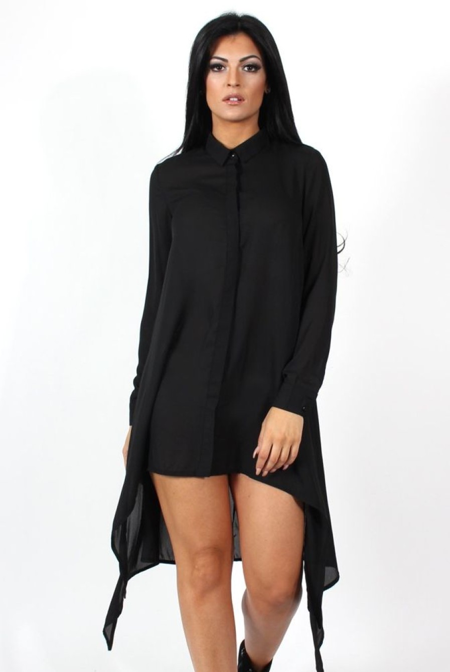 Clothing Rebellious Fashion | Teri Black Dip Hem Shirt Dress