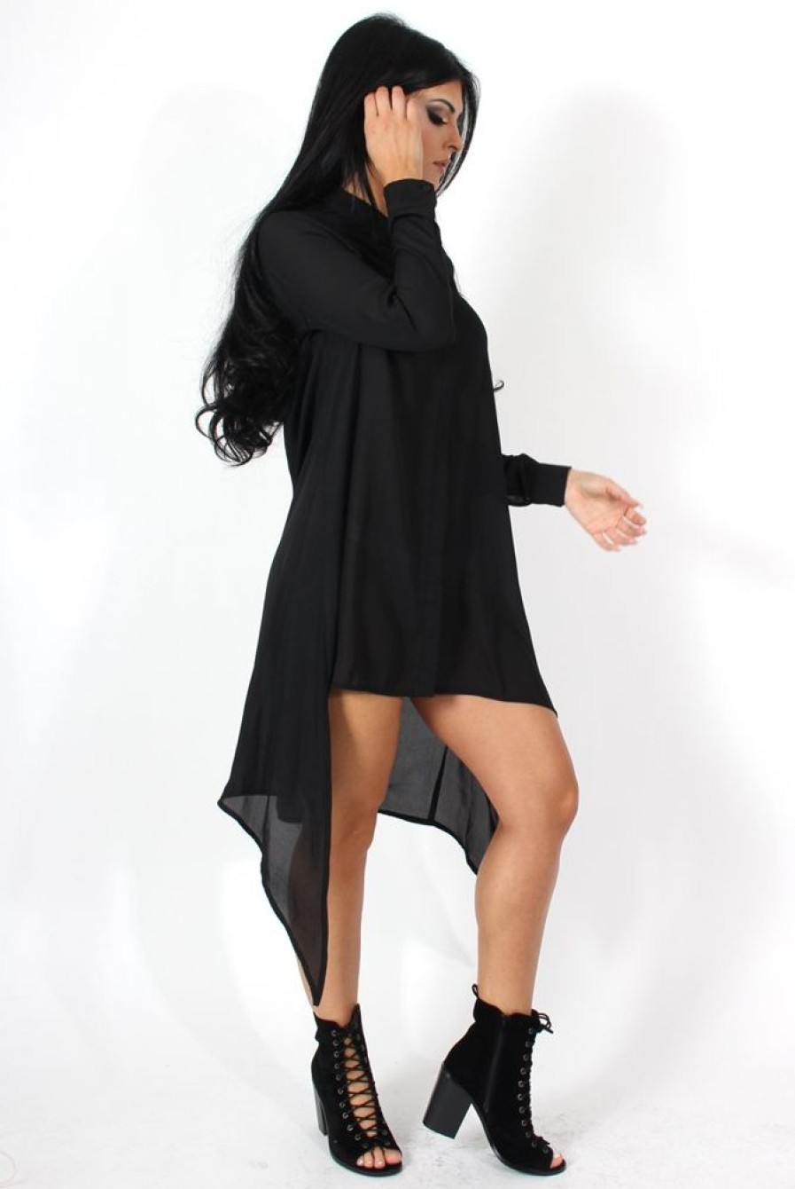 Clothing Rebellious Fashion | Teri Black Dip Hem Shirt Dress