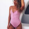 Clothing Rebellious Fashion | Pink Ribbed Popper Front Bodysuit - Baylee