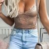 Clothing Rebellious Fashion | Sand Scalloped Lace Satin Bodysuit - Jeriah