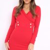 Clothing Rebellious Fashion | Red Wrap Front Button Detail Blazer Dress - Kendra