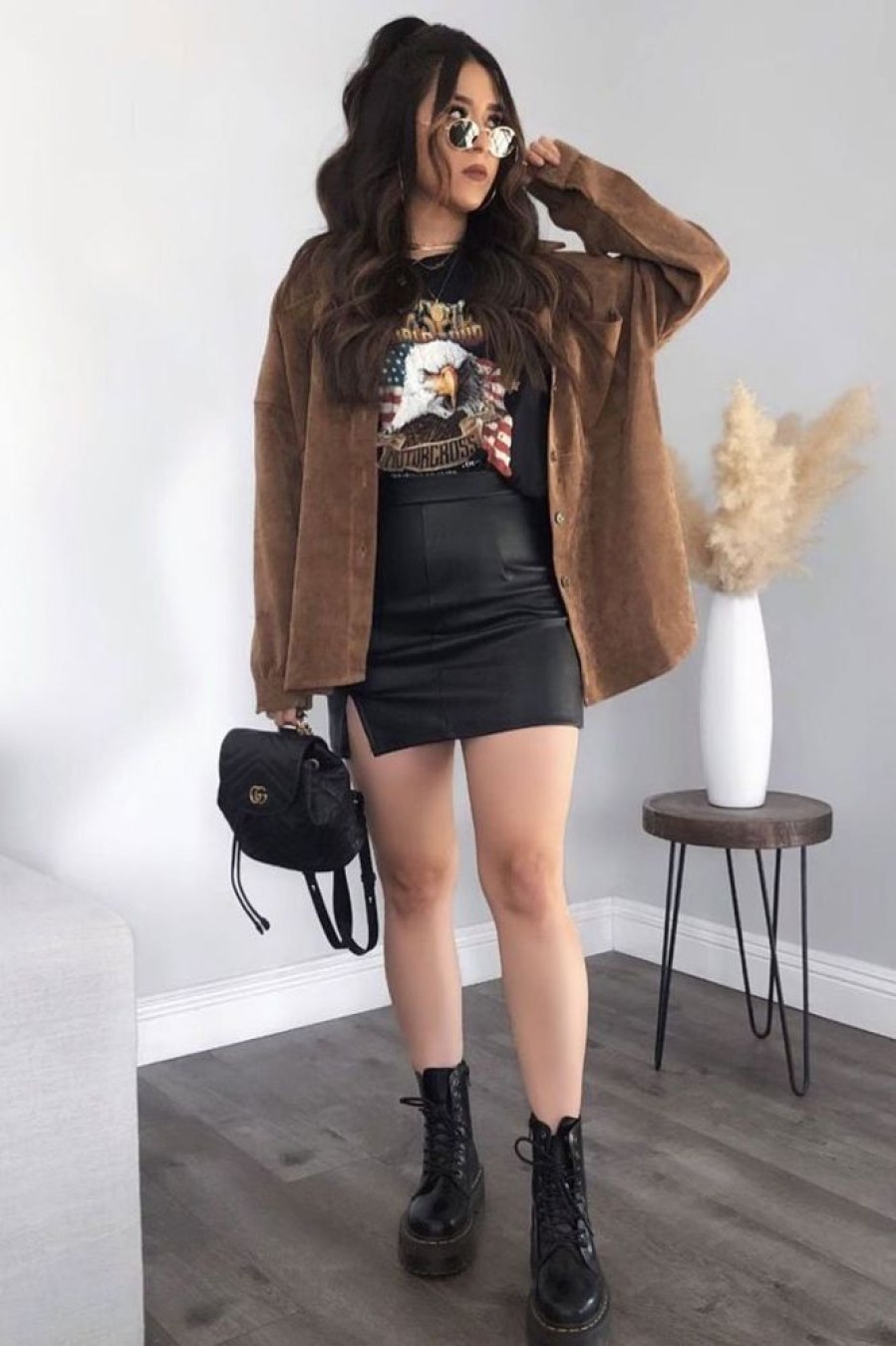 Clothing Rebellious Fashion | Brown Oversized Fit Corduroy Shirt - Brina