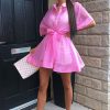 Clothing Rebellious Fashion | Pink Organza Shirt Slip Insert Dress - Nickie