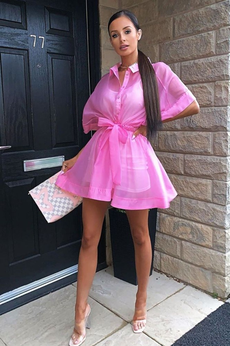 Clothing Rebellious Fashion | Pink Organza Shirt Slip Insert Dress - Nickie