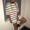 Clothing Rebellious Fashion | White Rainbow Stripe Oversized T-Shirt Dress - Avriella