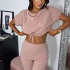 Clothing Rebellious Fashion | Mauve Drawstring Top Cycling Short Loungewear Co-Ord - Krissa