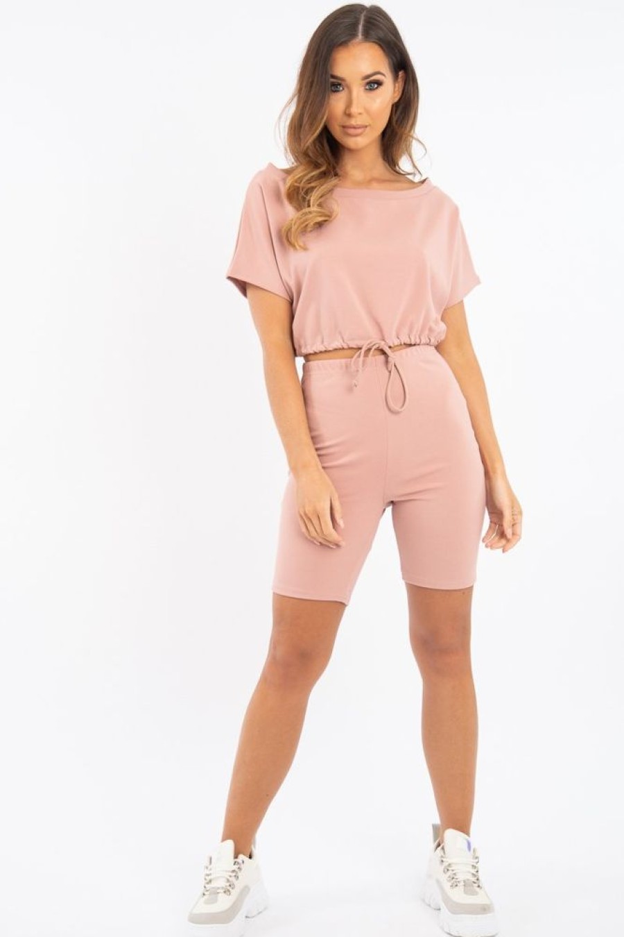 Clothing Rebellious Fashion | Mauve Drawstring Top Cycling Short Loungewear Co-Ord - Krissa