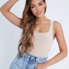 Clothing Rebellious Fashion | Stone Double Layered Slinky Square Neck Bodysuit - Iriana