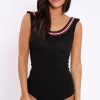 Clothing Rebellious Fashion | Black Ribbed Bodysuit With Sport Trim - Tracey