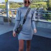 Clothing Rebellious Fashion | Grey High Neck Balloon Sleeve Bodycon Jumper Dress - Ginna