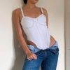 Clothing Rebellious Fashion | White Contrast Stitch Denim Bodysuit - Jamelia