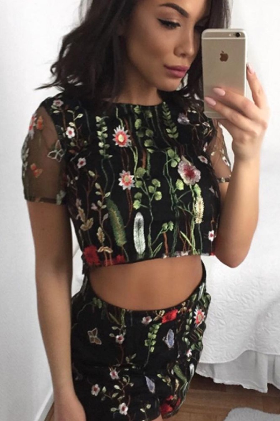 Clothing Rebellious Fashion | Black Embroidered Floral Co-Ord - Roxy