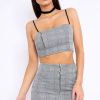 Clothing Rebellious Fashion | Grey Tartan Crop Top And Skirt Co-Ord - Edina