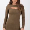 Clothing Rebellious Fashion | Khaki Ribbed Cut Out Bodycon Dress - Millie