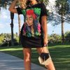 Clothing Rebellious Fashion | Black Graphic Printed T-Shirt Dress - Meeka