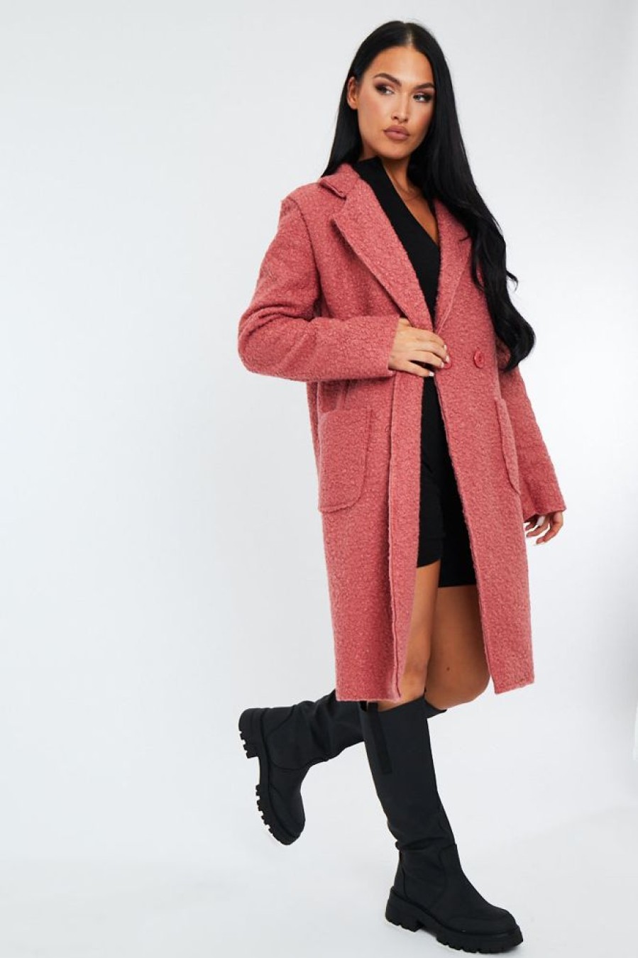 Clothing Rebellious Fashion | Pink Mid Length Teddy Coat - Madelin