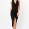 Clothing Rebellious Fashion | Black Corset Slit Maxi Dress - Alexus