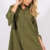 Clothing Rebellious Fashion | Khaki Suede Tie Cuff Oversized Shirt Dress - Deborah