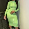 Clothing Rebellious Fashion | Lime Green Contrast Stripe Detail High Neck Midi Dress - Niana