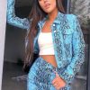 Clothing Rebellious Fashion | Blue Snake Print Trucker Jacket Mini Skirt Co-Ord - Kiera