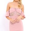 Clothing Rebellious Fashion | Rose Bardot Frill Lace Up Front Bodycon Dress - Ciceley