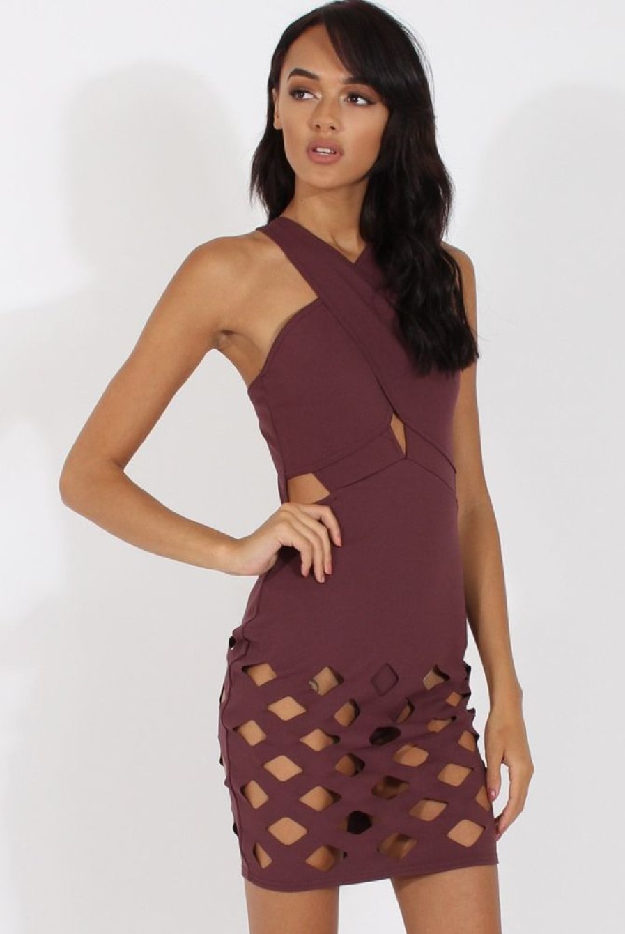 Clothing Rebellious Fashion | Aubergine Cut Out Cage Dress - Petal