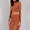 Clothing Rebellious Fashion | Rust Sheer Ruched Co-Ord - Kerry