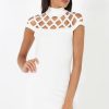 Clothing Rebellious Fashion | White Cage High Neck Bodycon Dress- Kade