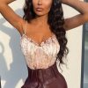 Clothing Rebellious Fashion | Beige Floral Corset Detail Bodysuit - Clarah